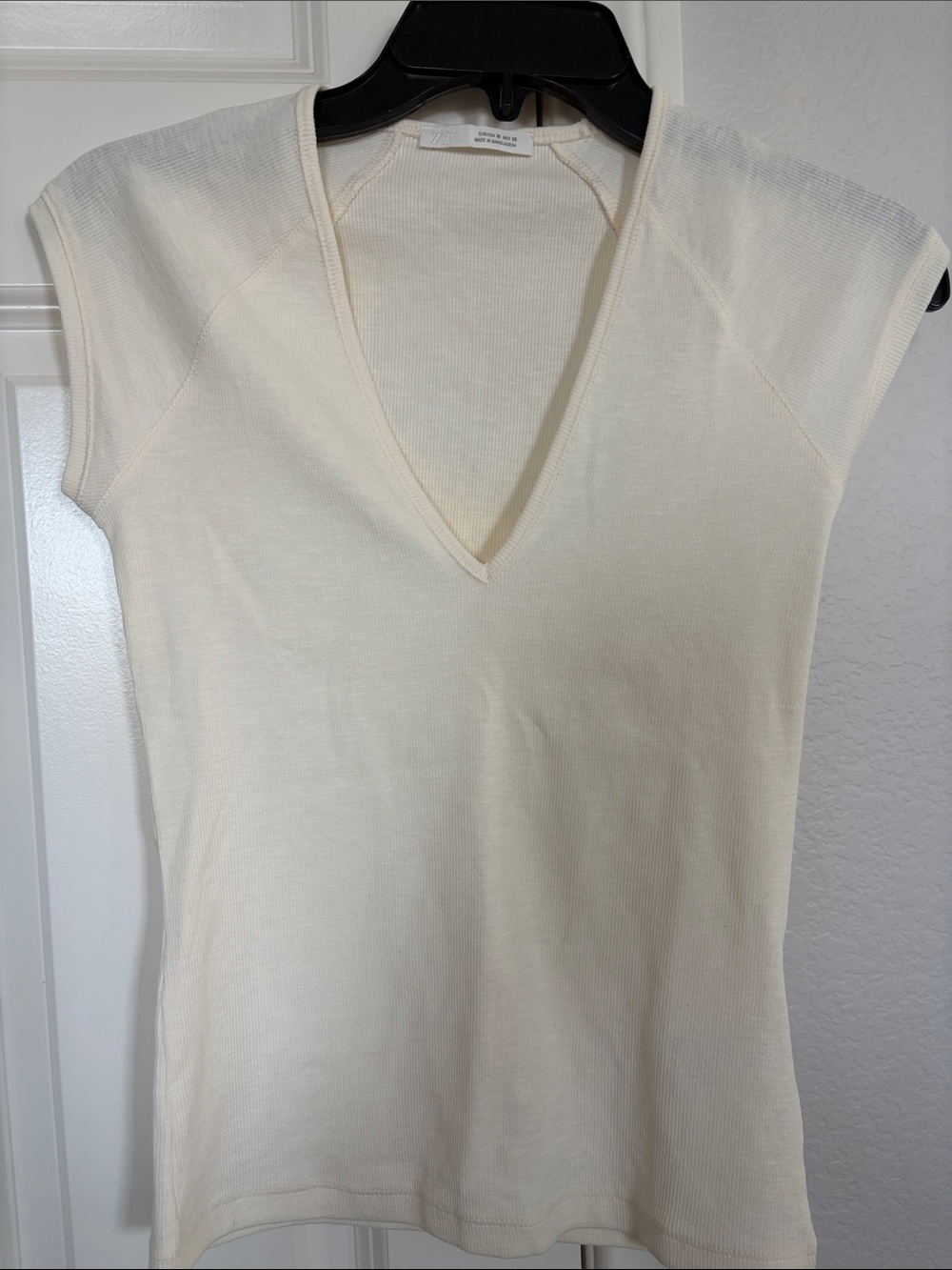 Zara V-Neck Cap Sleeve Knit Top in Cream